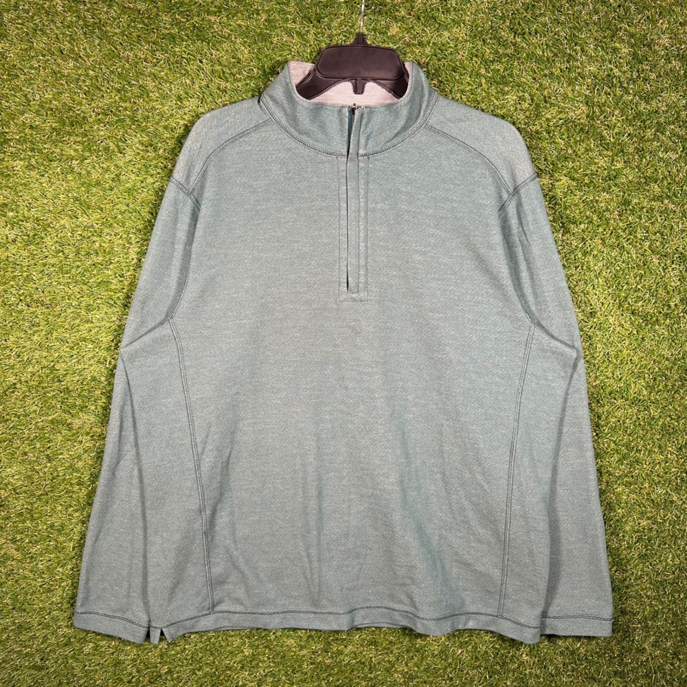 Tommy Bahama Mens Reversible Quarter Zip Pullover Sweater Sage Green Size L‎